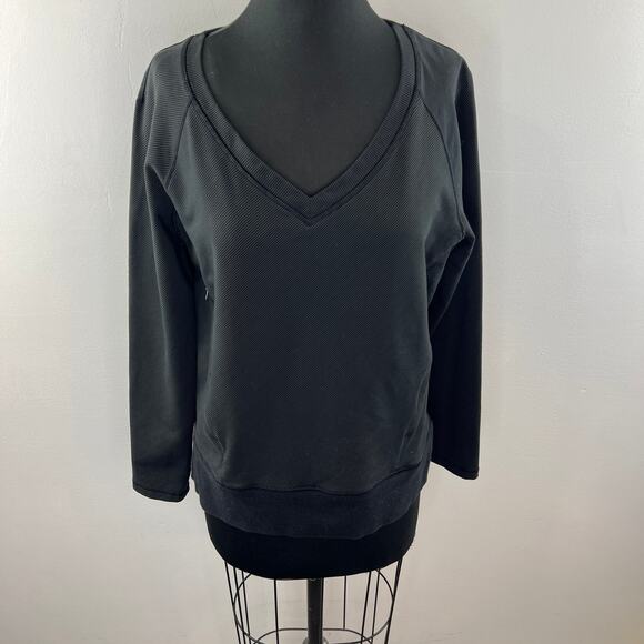 LULULEMON Black After Asana Long Sleeve V-Neck Pullover Sweatshirt w/ Pockets - Picture 2 of 8